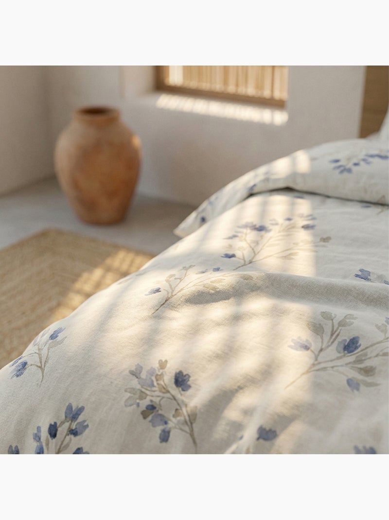 Parure de housse de couette 100% coton motif floral, taie d'oreiller incluse - Gamusi Blanc - Kiabi