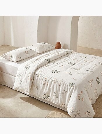 Parure de housse de couette 100% coton motif floral, taie d'oreiller incluse - Gamusi