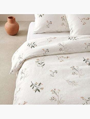 Parure de housse de couette 100% coton motif floral, taie d'oreiller incluse - Gamusi