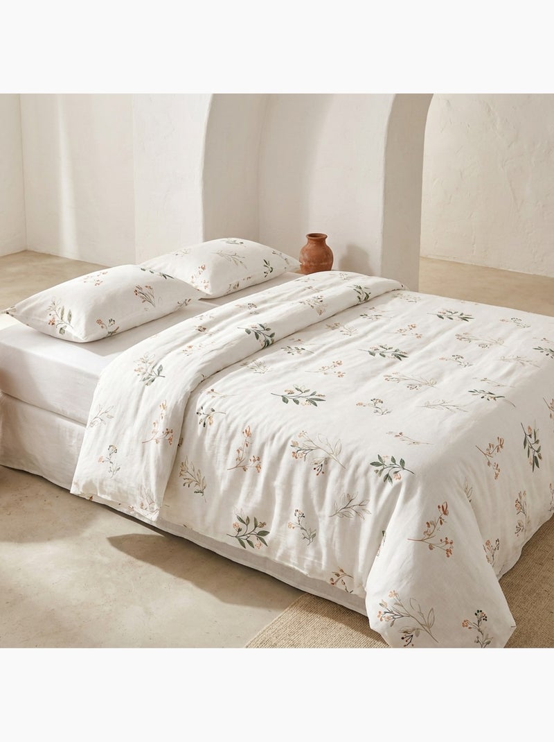 Parure de housse de couette 100% coton motif floral, taie d'oreiller incluse - Gamusi Blanc - Kiabi