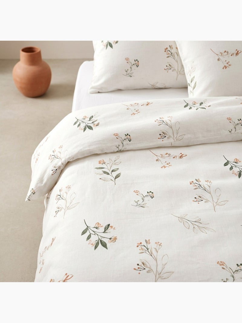 Parure de housse de couette 100% coton motif floral, taie d'oreiller incluse - Gamusi Blanc - Kiabi
