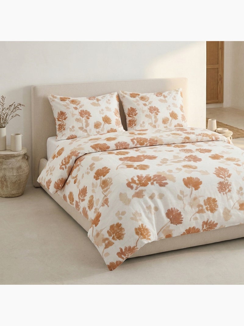 Parure de housse de couette 100% coton motif floral, taie d'oreiller incluse - Gamusi Brique - Kiabi