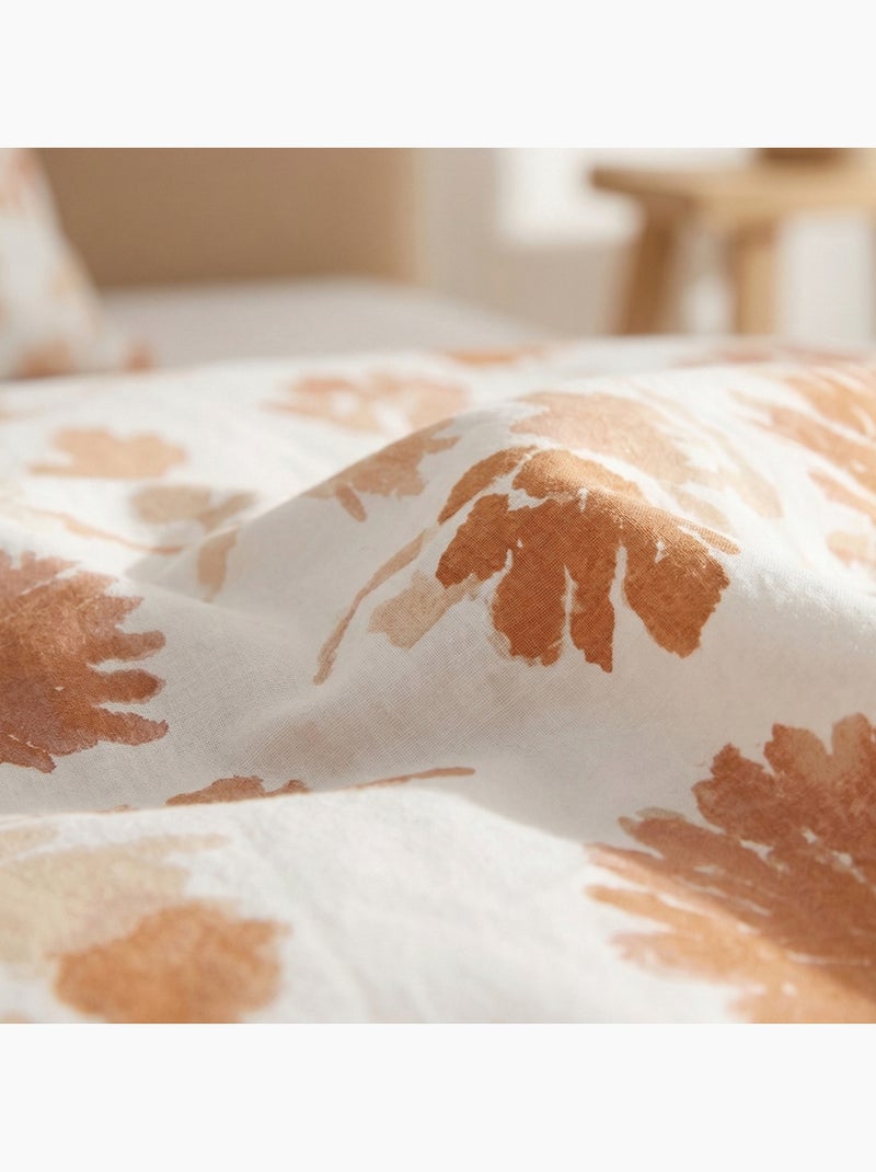 Parure de housse de couette 100% coton motif floral, taie d'oreiller incluse - Gamusi Brique - Kiabi