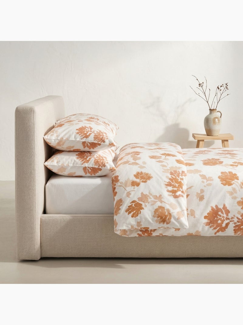 Parure de housse de couette 100% coton motif floral, taie d'oreiller incluse - Gamusi Brique - Kiabi