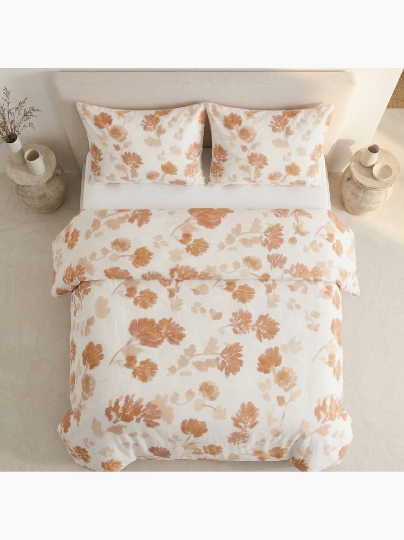 Parure de housse de couette 100% coton motif floral, taie d'oreiller incluse - Gamusi Brique - Kiabi