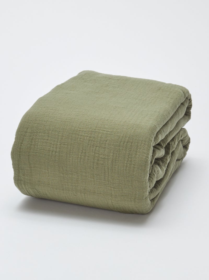 Parure de lit 1 personne (140 x 200cm) en gaze de coton - Kiabi Home Vert kaki - Kiabi