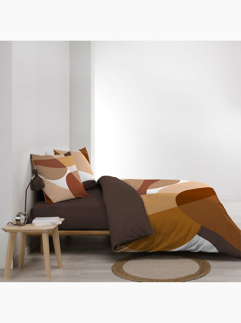 Parure de lit 100% coton 42 fils boogie + drap housse 160 x 200 cm Marron caramel - Kiabi