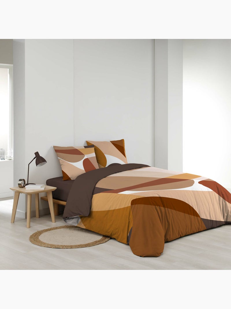 Parure de lit 100% coton 42 fils boogie + drap housse 160 x 200 cm Marron caramel - Kiabi