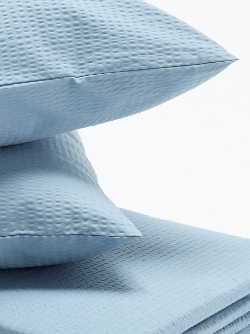 Parure de lit 2 personnes - 260 x 220cm en seersucker Bleu - Kiabi