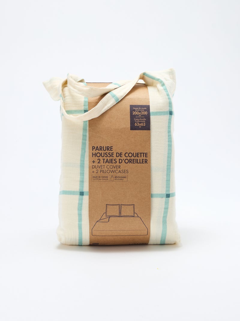 Parure de lit 2 personnes 200 x 200 cm en gaze de coton - Kiabi Home Bleu - Kiabi
