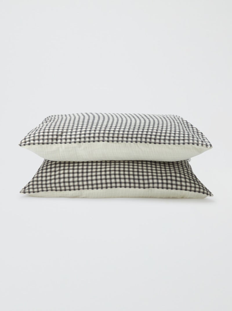 Parure de lit 2 personnes (240 x 220cm) en gaze de coton - Kiabi Home Vichy noir et blanc - Kiabi