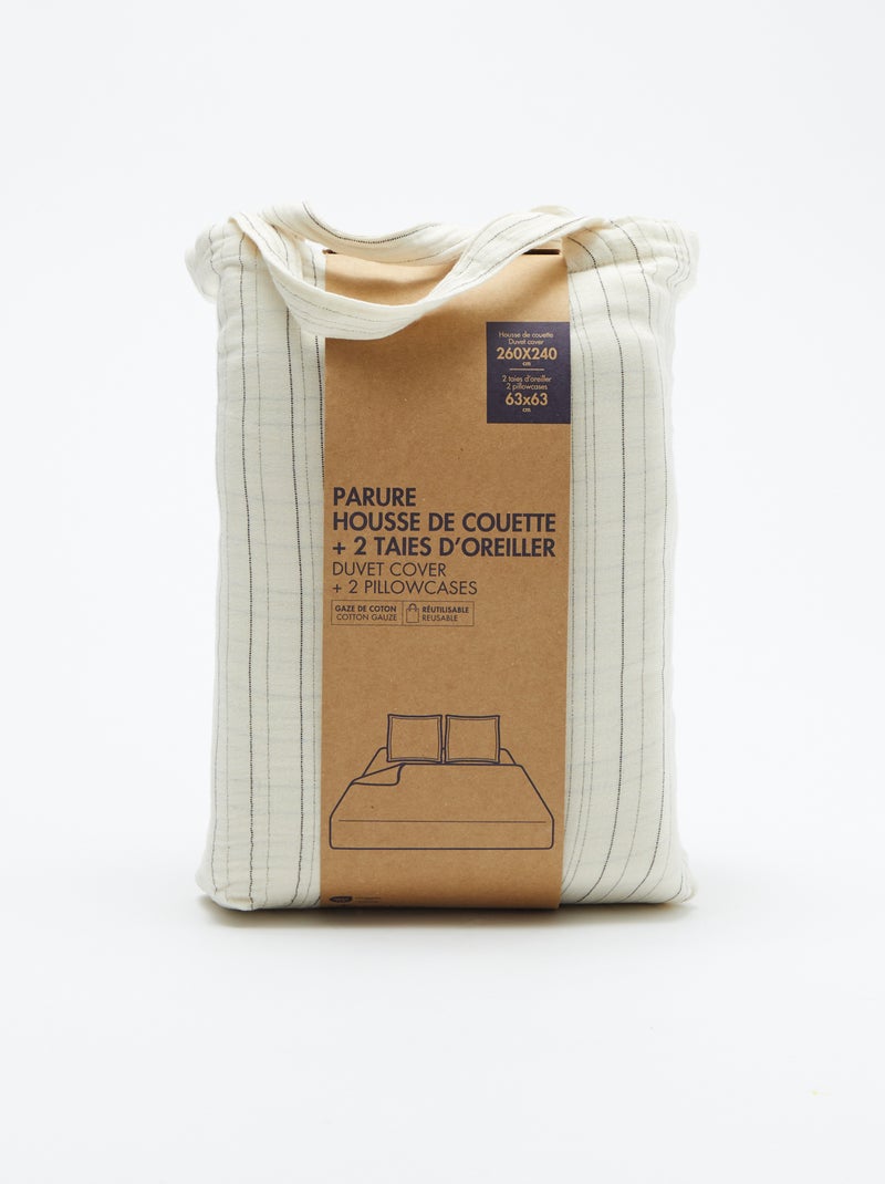 Parure de lit 2 personnes (260x240cm) en gaze de coton - Kiabi Home Beige rayé - Kiabi