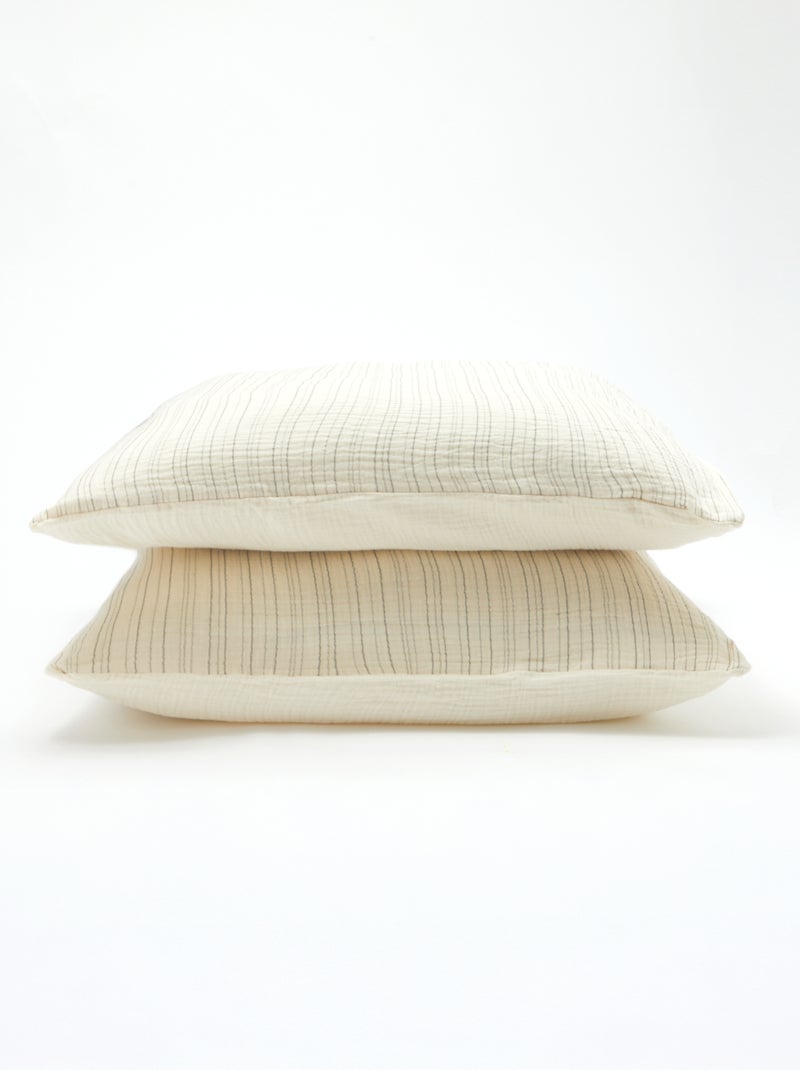 Parure de lit 2 personnes (260x240cm) en gaze de coton - Kiabi Home Beige rayé - Kiabi