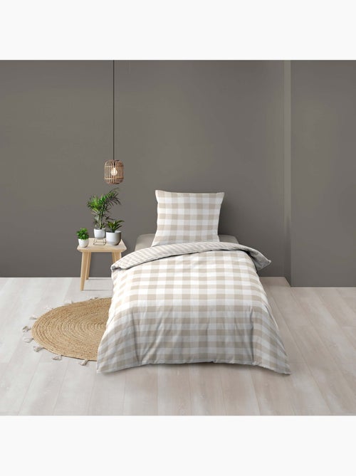 Parure de lit 2 pièces 100 % coton imprimé à carreaux housse + taie - Kiabi