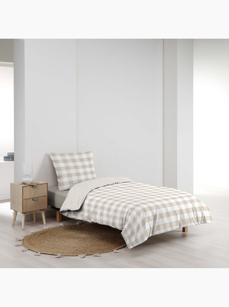 Parure de lit 2 pièces 100 % coton imprimé à carreaux housse + taie Beige grès - Kiabi