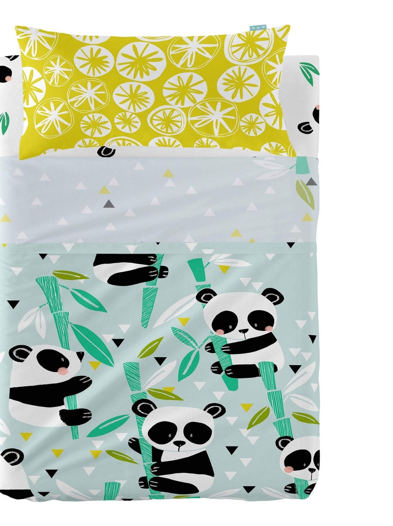 Parure de lit 2 pièces Panda garden blue Lit Bébé "Happyfriday" Bleu - Kiabi