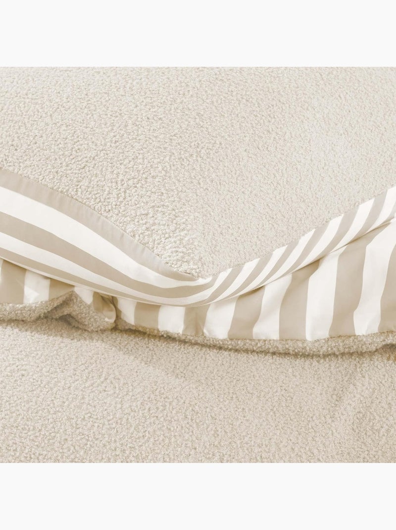 Parure de lit 2 pièces pilou revers carreaux housse + taie Beige grès - Kiabi