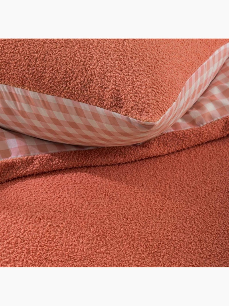 Parure de lit 2 pièces pilou revers carreaux housse + taie Orange - Kiabi