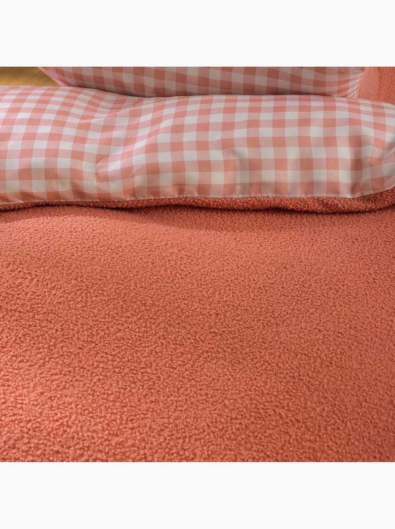 Parure de lit 2 pièces pilou revers carreaux housse + taie Orange - Kiabi