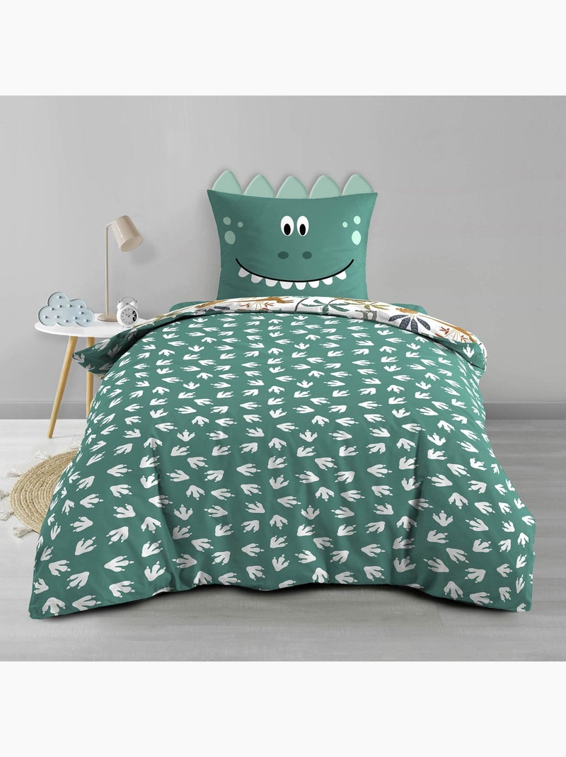 Parure de lit 2 pièces réversible dinosaure Vert - Kiabi