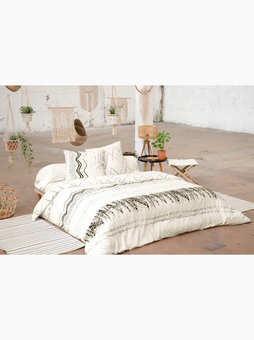 Parure de lit + 2 taies d’oreiller – coton 57 fils – motif berbère - Kiabi