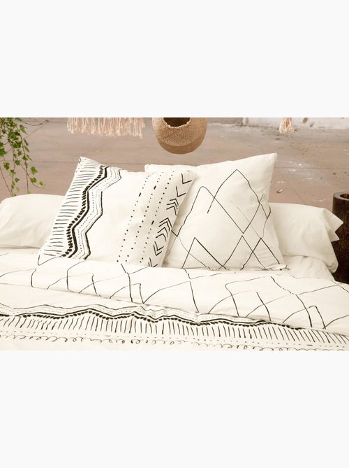 Parure de lit + 2 taies d’oreiller – coton 57 fils – motif berbère - Kiabi