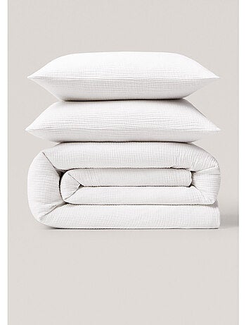 Parure de lit 240 x 220 cm + 2 taies en gaze de coton 57 fils angelia blanc