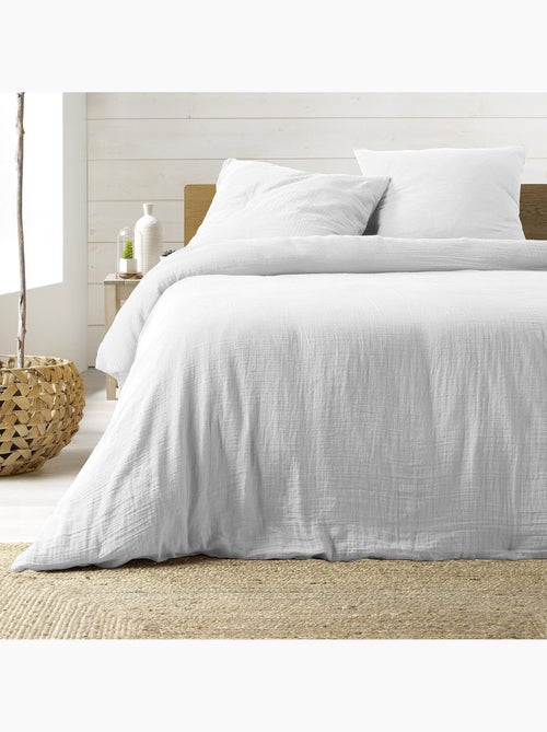 Parure de lit 240 x 220 cm + 2 taies en gaze de coton 57 fils angelia blanc - Kiabi