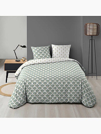 Parure de lit 240x220 cm + 2 taies – microfibre imprimée diane – motif vert d’eau & or