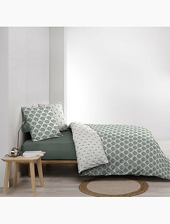 Parure de lit 240x220 cm + 2 taies – microfibre imprimée diane – motif vert d’eau & or