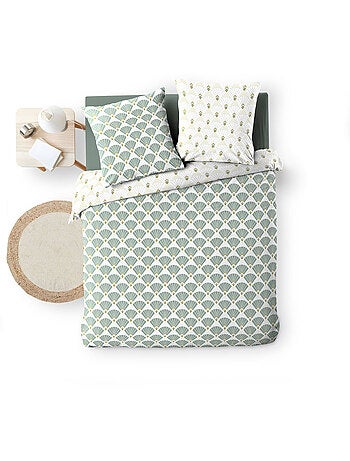Parure de lit 240x220 cm + 2 taies – microfibre imprimée diane – motif vert d’eau & or