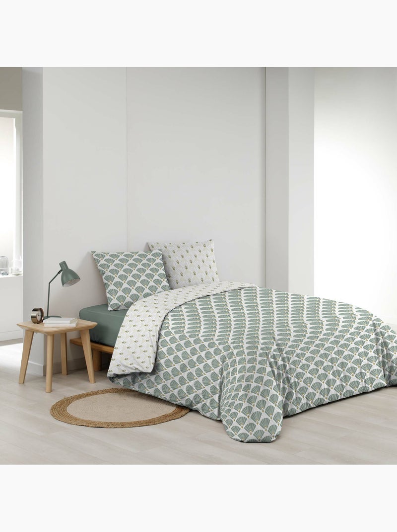 Parure de lit 240x220 cm + 2 taies – microfibre imprimée diane – motif vert d’eau & or Blanc - Kiabi