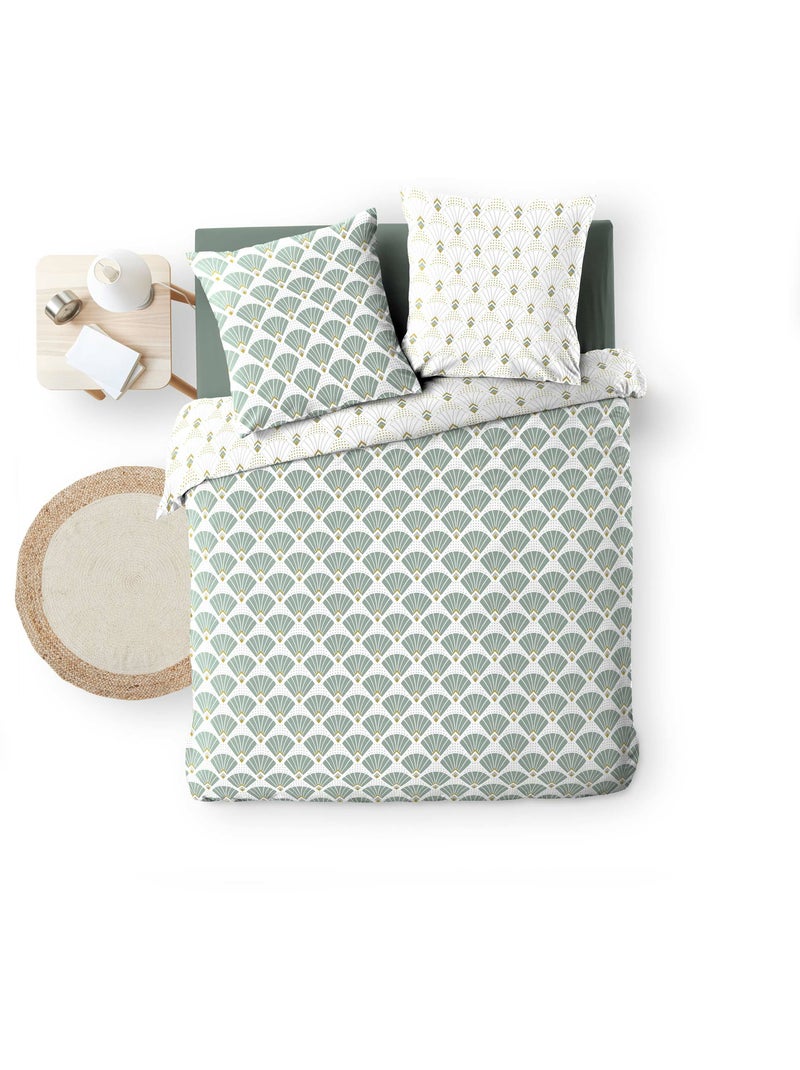 Parure de lit 240x220 cm + 2 taies – microfibre imprimée diane – motif vert d’eau & or Blanc - Kiabi