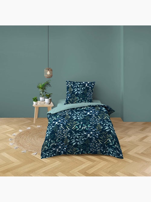 Parure de lit 3 pièces 100% coton à motif végétal housse + taies - Kiabi