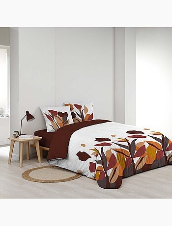 Parure de lit 3 pièces 100 % coton imprimé à motif floral housse + taies