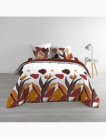 Parure de lit 3 pièces 100 % coton imprimé à motif floral housse + taies