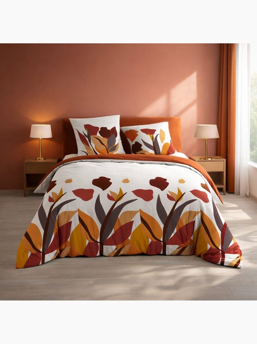 Parure de lit 3 pièces 100 % coton imprimé à motif floral housse + taies - Kiabi