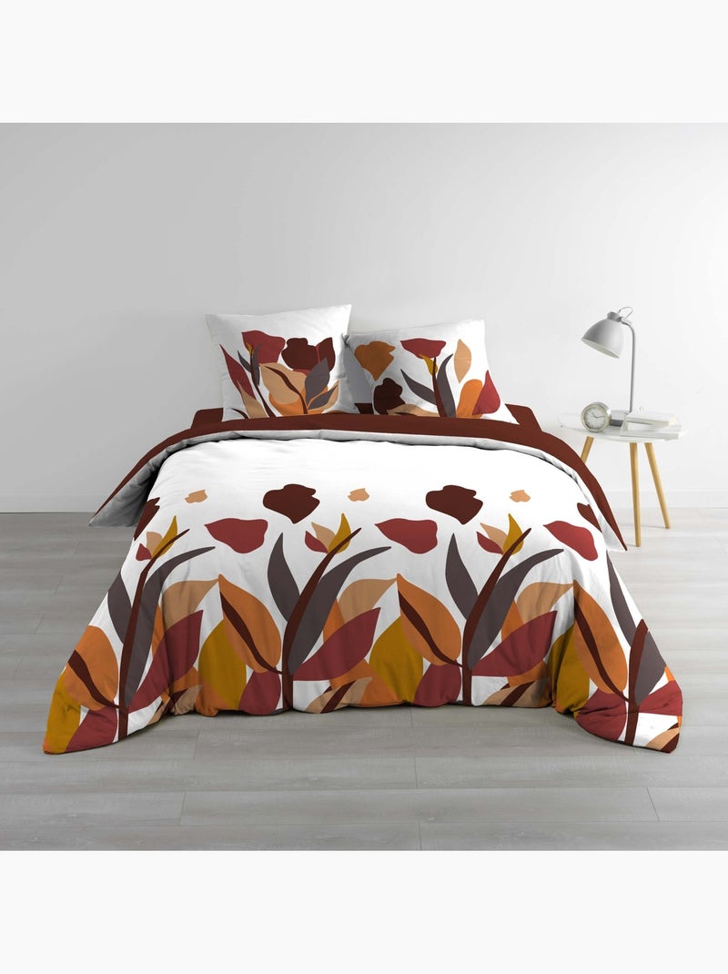 Parure de lit 3 pièces 100 % coton imprimé à motif floral housse + taies Rouge - Kiabi