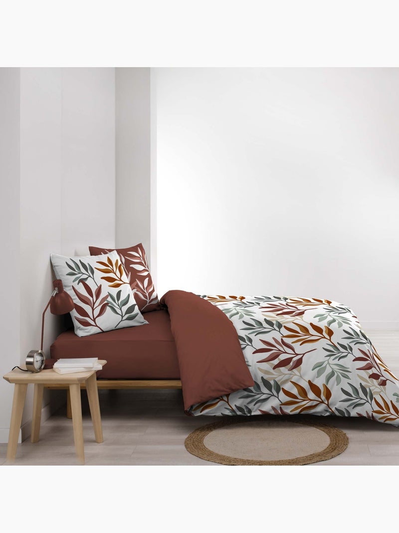 Parure de lit 3 pièces 100 % coton imprimé à motif végétal housse + taies Rouge - Kiabi