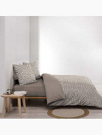 Parure de lit 3 pièces 100 % coton imprimé léopard housse + taies