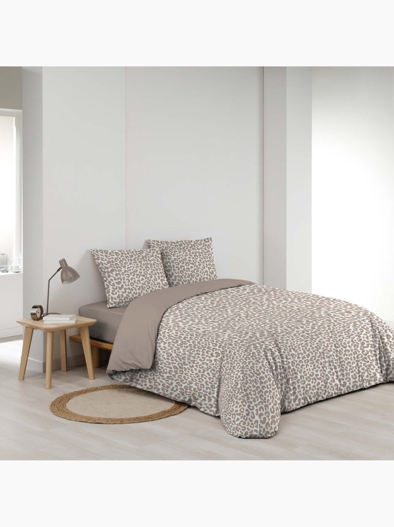 Parure de lit 3 pièces 100 % coton imprimé léopard housse + taies Beige grès - Kiabi