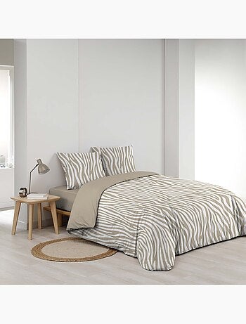 Parure de lit 3 pièces 100 % coton imprimé zèbre housse + taies