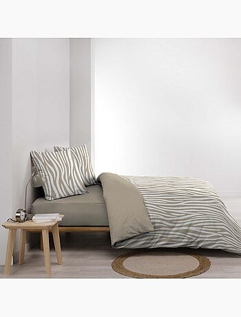 Parure de lit 3 pièces 100 % coton imprimé zèbre housse + taies