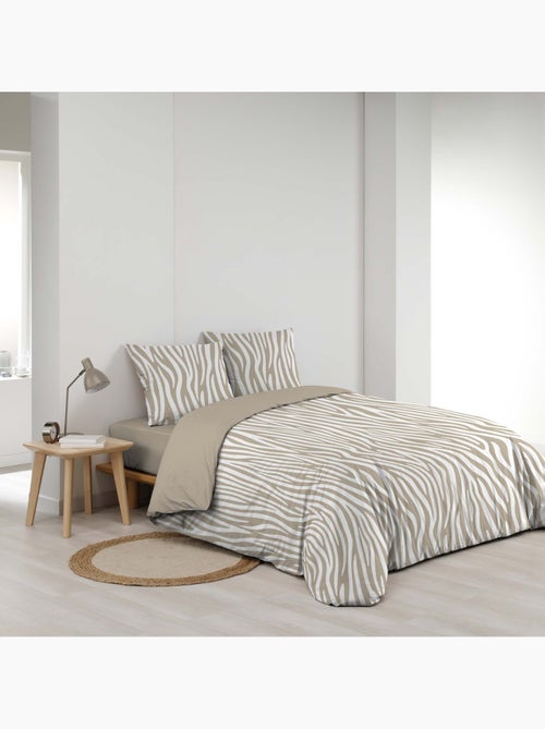 Parure de lit 3 pièces 100 % coton imprimé zèbre housse + taies - Kiabi