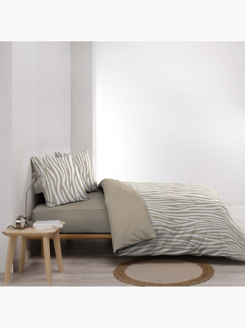 Parure de lit 3 pièces 100 % coton imprimé zèbre housse + taies Beige grès - Kiabi