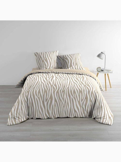 Parure de lit 3 pièces 100 % coton imprimé zèbre housse + taies - Kiabi
