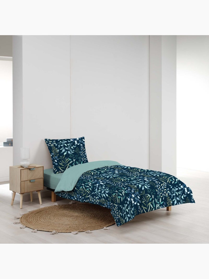 Parure de lit 3 pièces coton 57 fils imprimée allover stacy Bleu - Kiabi