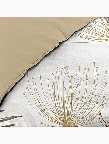 Parure de lit 3 pièces coton motif feuillage floral housse + 2 taies