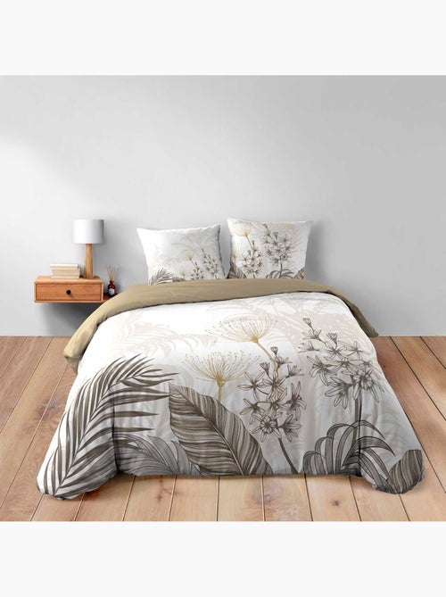Parure de lit 3 pièces coton motif feuillage floral housse + 2 taies - Kiabi