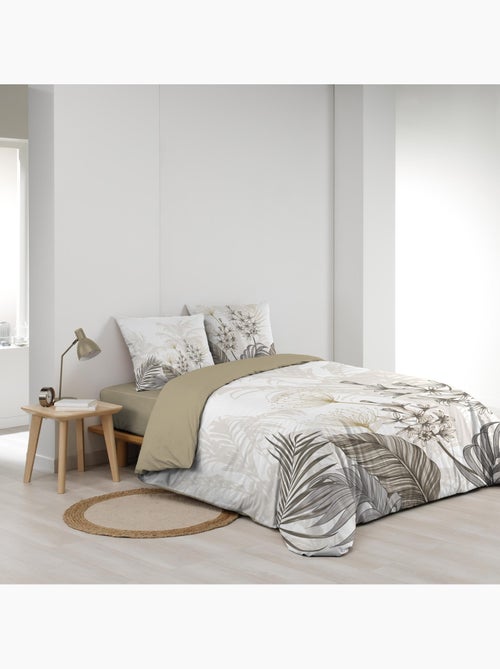 Parure de lit 3 pièces coton motif feuillage floral housse + 2 taies - Kiabi